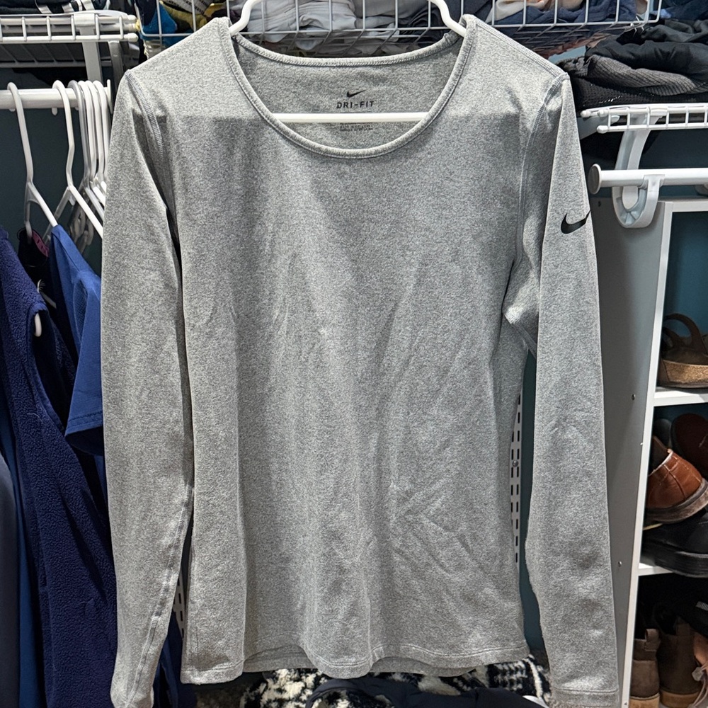 Nike Long Sleeve Dri-FIT Crew Neck Shirt - Light Gray